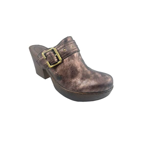 B.O.C Born Concept Womens 9M Mule Clogs Metallic Brown Leather Buckle Round Toe - Picture 7 of 14